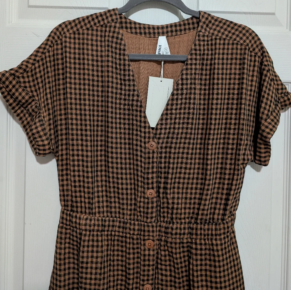 Pact Brown Checkered Midi Dress - Picture 2 of 5